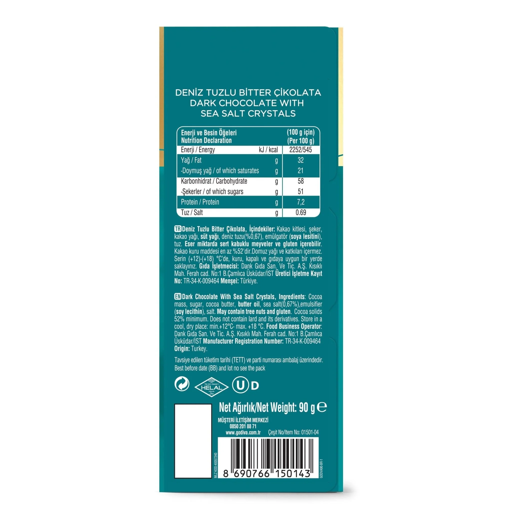 Dark Chocolate & Sea Salt Tablet, 90g - Image 3